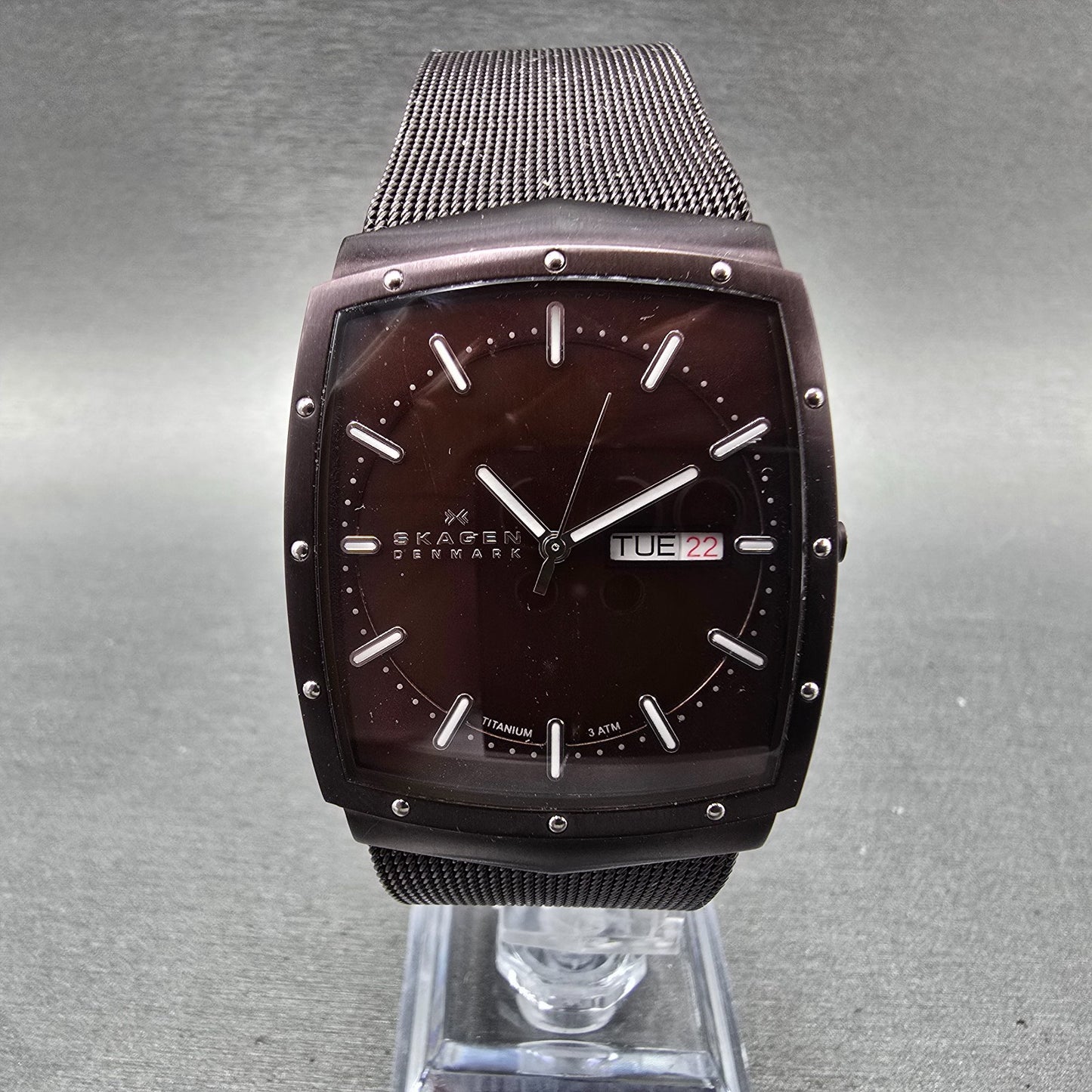 Skagen Watch Men 34mm Brown Dial Purple Tone Daydate Rectangle 396LTMD PARTS0