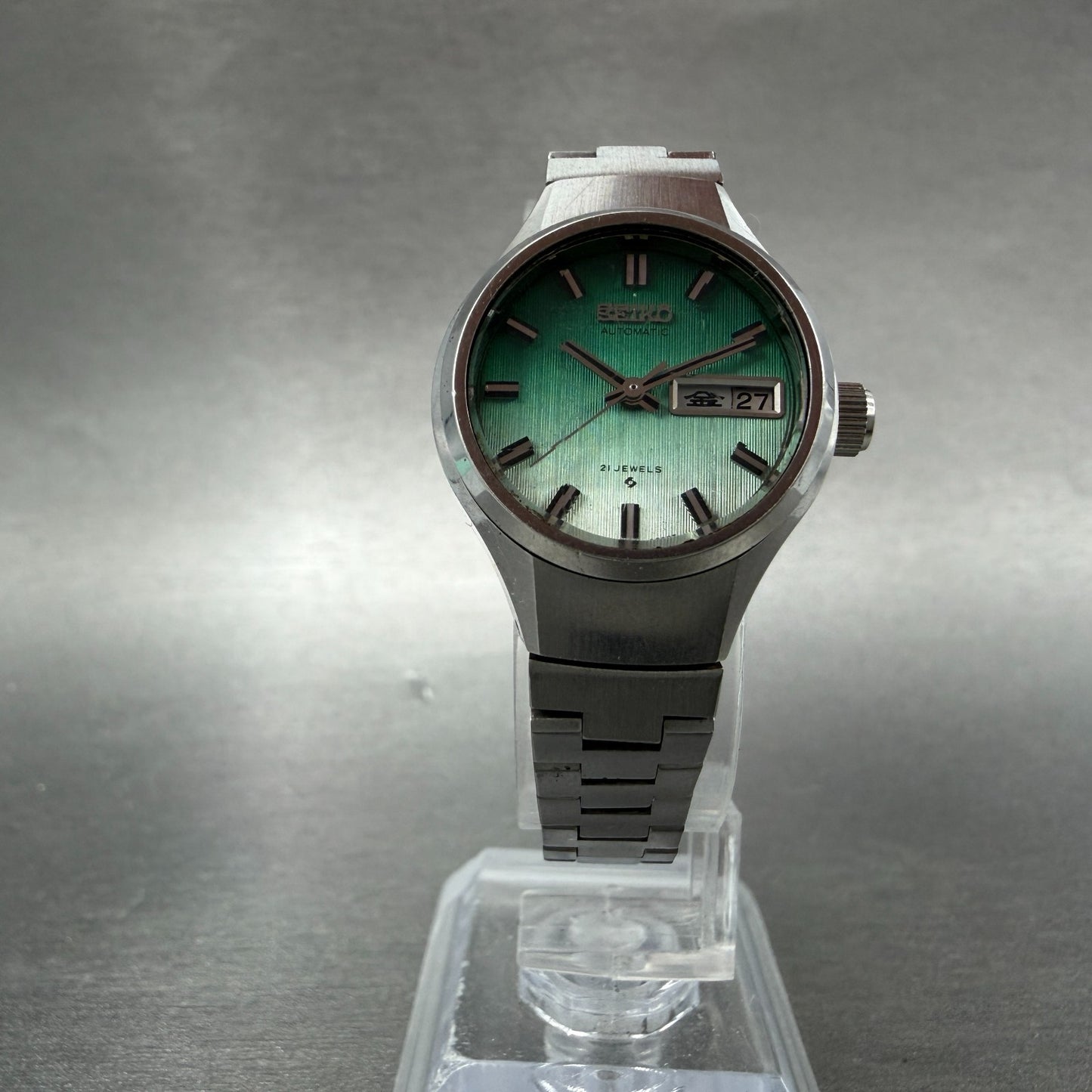 Seiko Automatic Watch Women 24mm Green Dial Silver Tone Daydate 2706-0310 Runs5