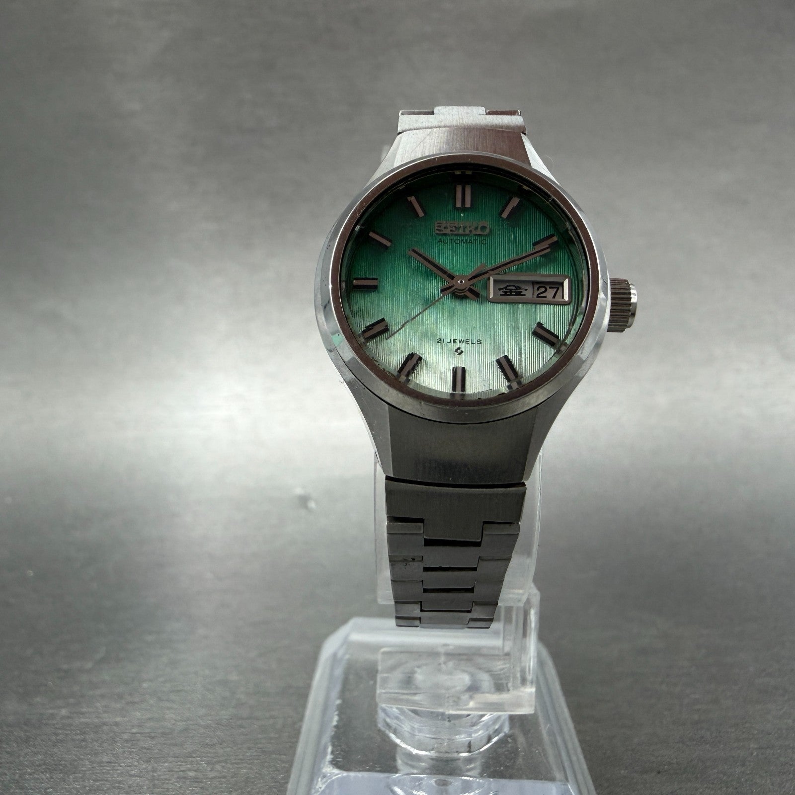 Seiko Automatic Watch Women 24mm Green Dial Silver Tone Daydate 2706-0310 Runs5