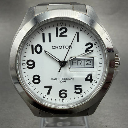 Croton Watch Men 38mm White Dial Silver Tone Daydate Round RT-144M New Battery0
