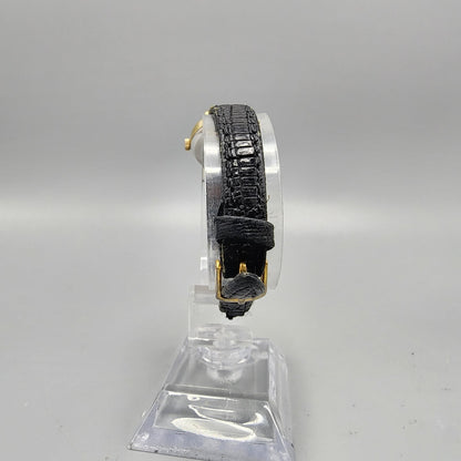 VTG Pulsar Watch Women Gold Tone Round 22mm Leather Band Y480-0540 New Battery