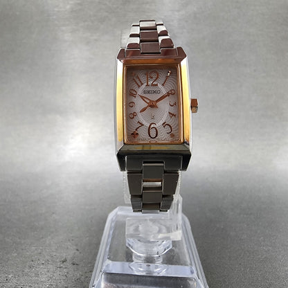 Seiko Solar Tank Watch Women 19mm White Dial Two Tone Rectangle Lukia V111 RunsA5