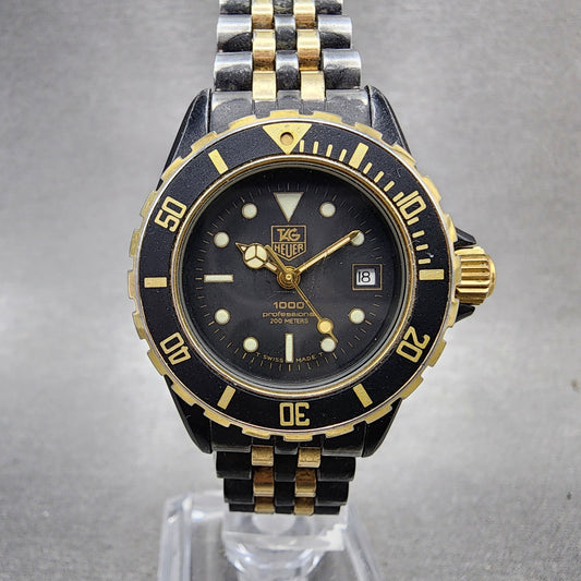 Tag Heuer 1000 Professional Watch Women 28mm Black Dial Black Gold Date New Bat0