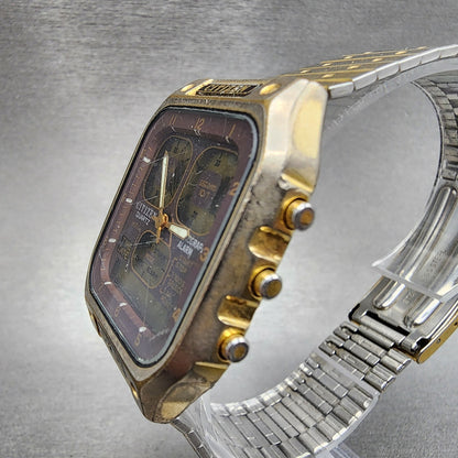 Citizen Robot Space Watch Men 33mm Analog Digital Gold Tone Rectangle READ!!! B13