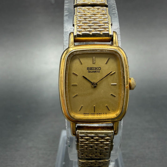 Seiko Watch Women 18mm Champagne Dial Gold Tone Rectangle 1N00-5K29 New Battery50
