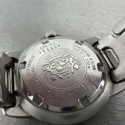 Elgin Watch Men 34mm Black Dial Silver Tone Round Daydate FK-366 New Battery9