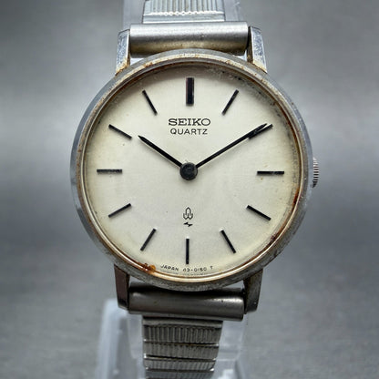 Seiko Watch Women 24mm White Dial Silver Tone Round 43-0070 New Battery Vintage0