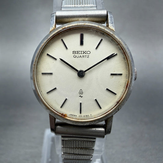 Seiko Watch Women 24mm White Dial Silver Tone Round 43-0070 New Battery Vintage0