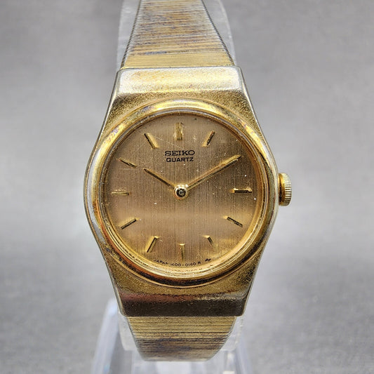 Seiko Watch Women 20mm Gold Dial Gold Tone Round 1400-0039 New Battery