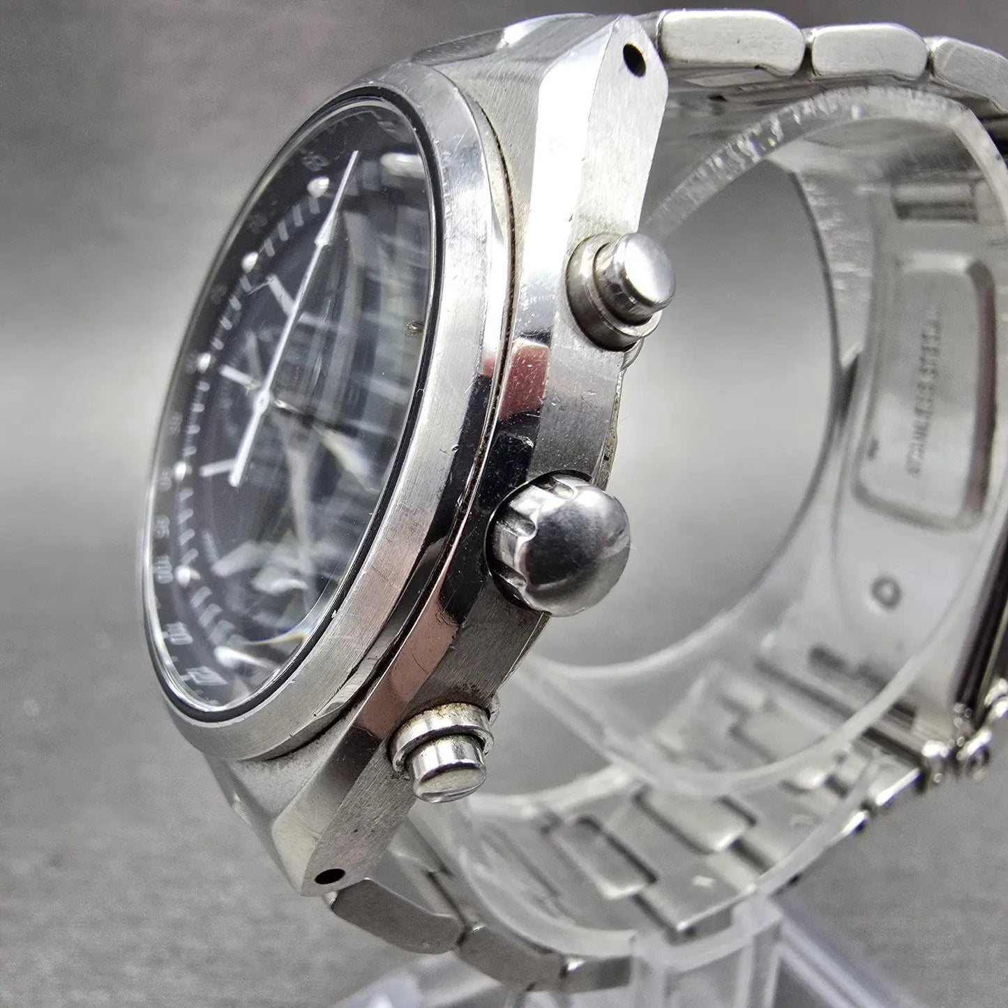 Seiko Chronograph Watch Men 36mm Black Dial Silver Tone Date 7T62-0AA0 PARTS VTG3