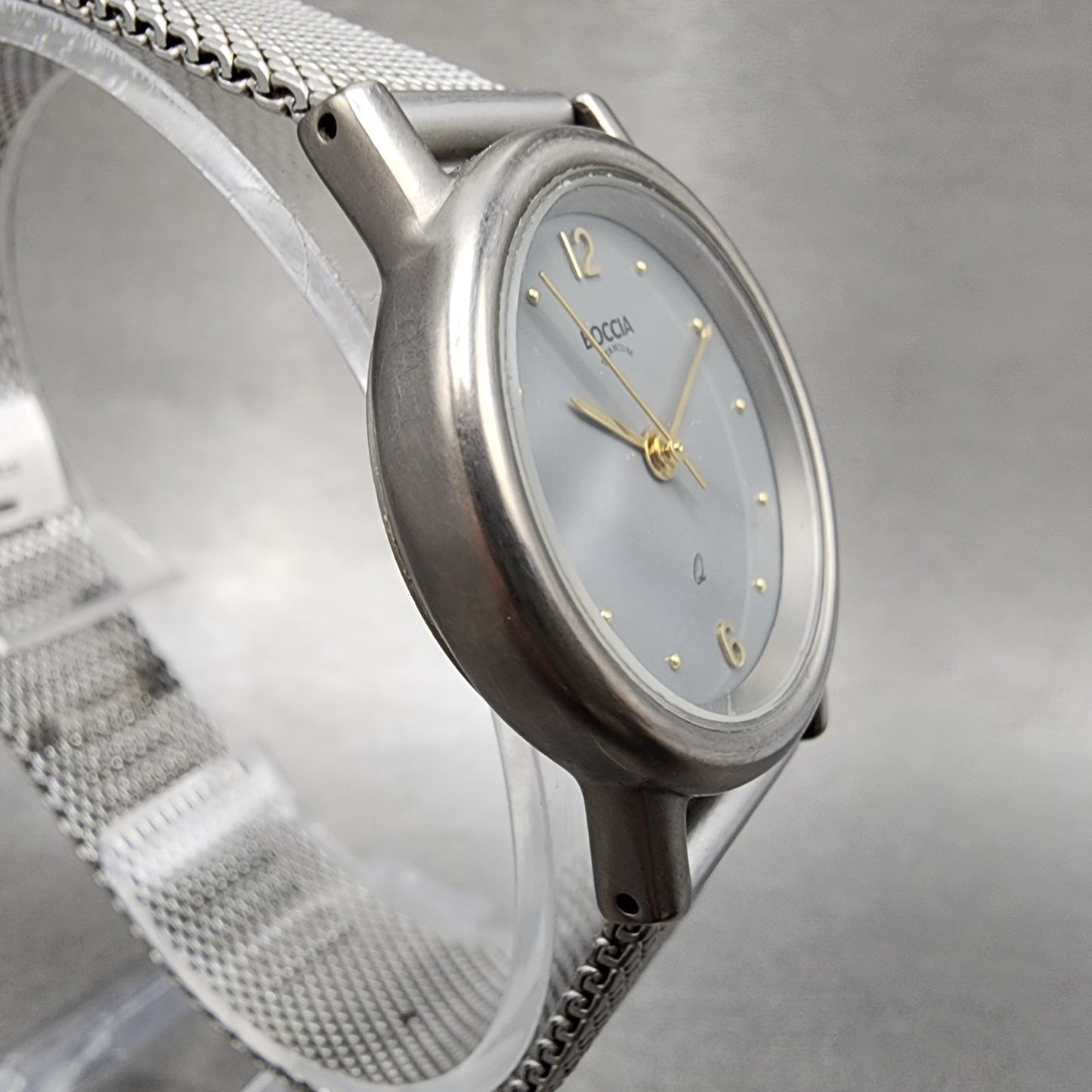 Boccia Titanium Watch Women 28mm Gray Dial Gray Tone Round Mesh Band New Battery3