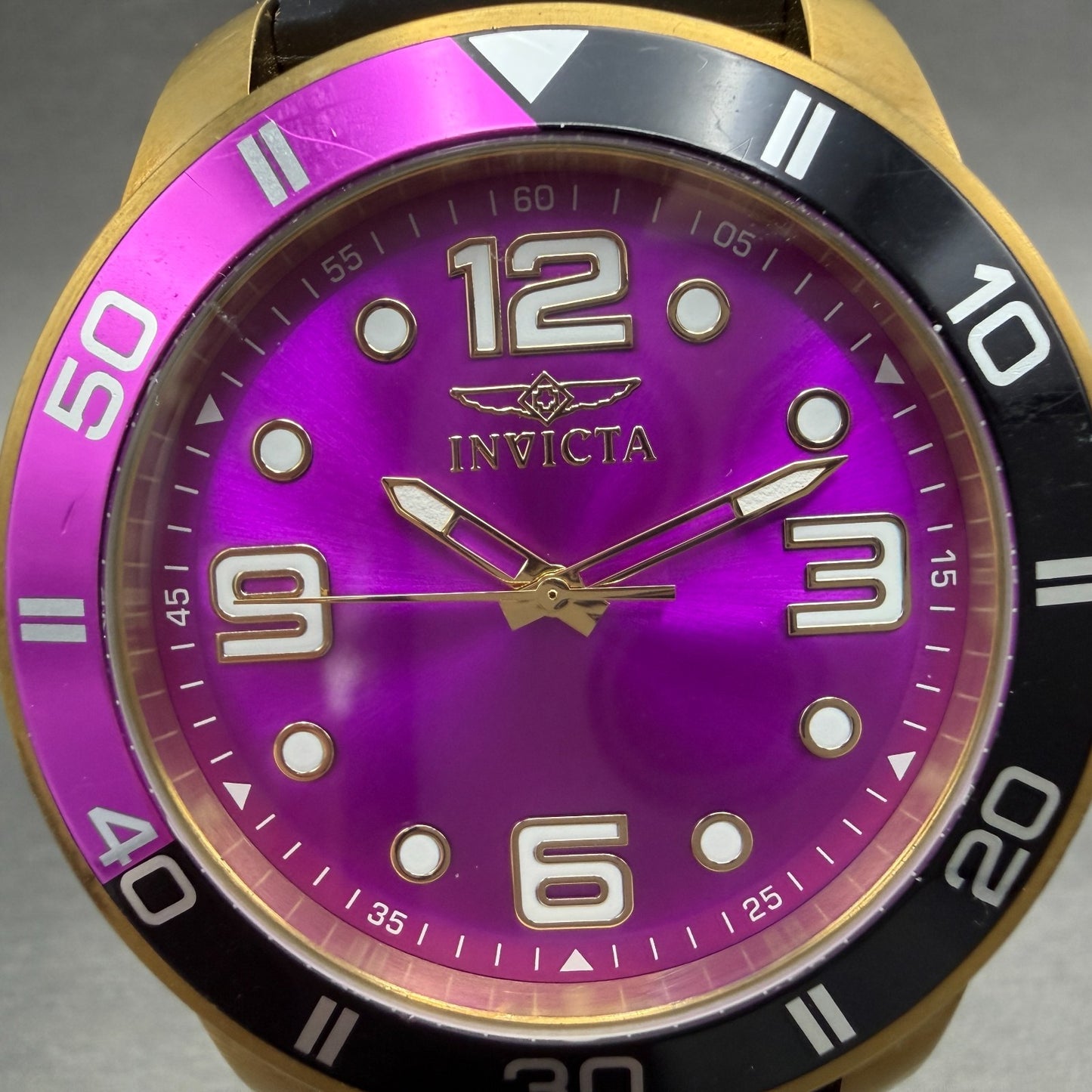 Invicta Pro Diver Watch Men 45mm Purple Dial Rose Gold Tone Round 23249 New batt1