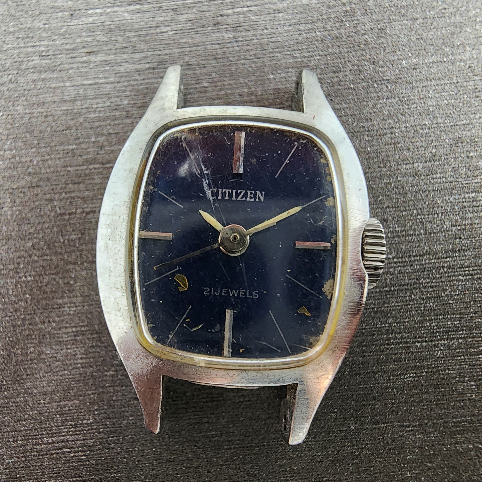 VTG Citizen Watch Women 17mm Blue Dial Steel Rectangle Manual Wind Runs1