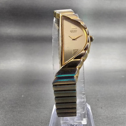 Seiko Watch Women 14mm Gold Dial Gold Tone Asymmetrical 1F20-5D59 New Battery5