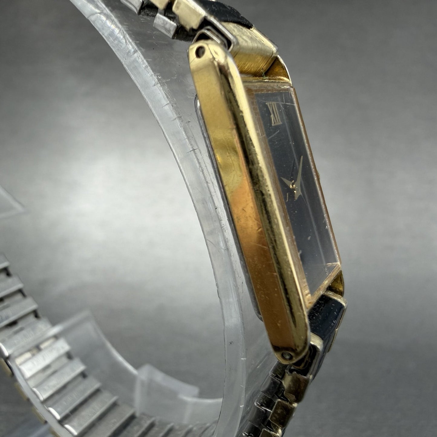 Seiko Tank Watch Women 13mm Black Dial Gold & Black Tone 2E20-5120 New Battery3