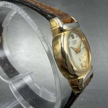 Citizen CQ Watch Women 19mm Champagne Dial Gold Tone Oval 5930-K00845 New Batt3