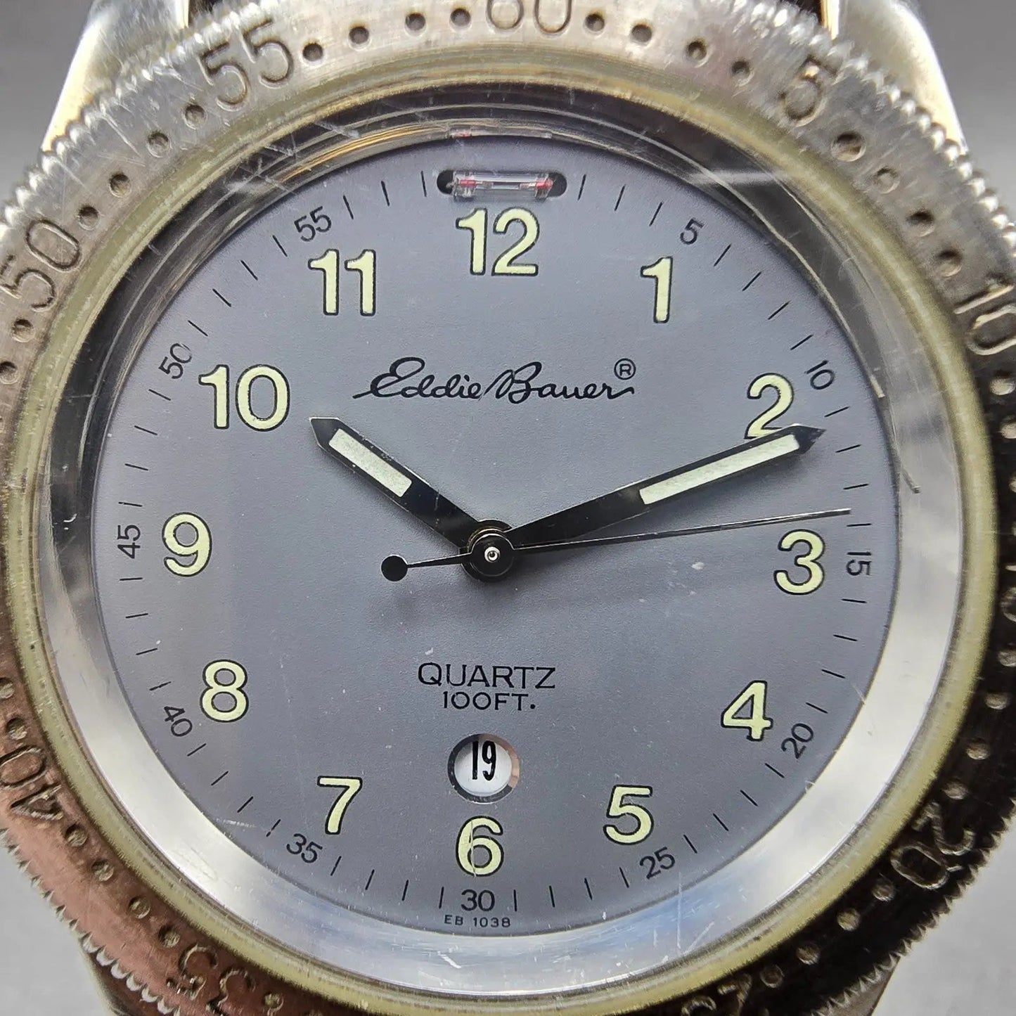 Eddie Bauer Watch Men 38mm Gray Dial Silver Tone Date Backlight Round New batt1