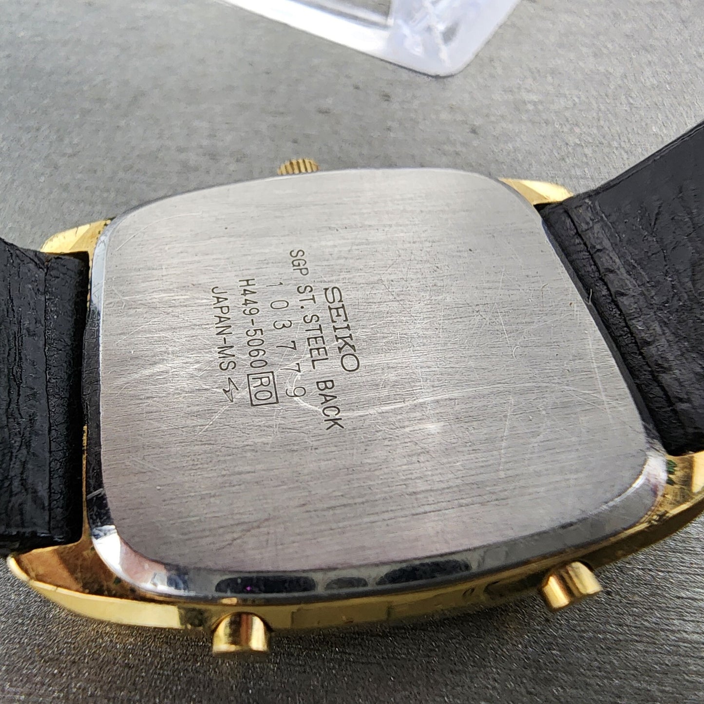 Seiko analog Digital Watch Men 30mm Champagne Dial Gold Tone H449-5060 New Batt