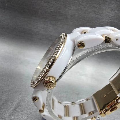 Michael Kors Delray Watch Women 35mm White Dial Gemmed Round MK4315 New Battery2