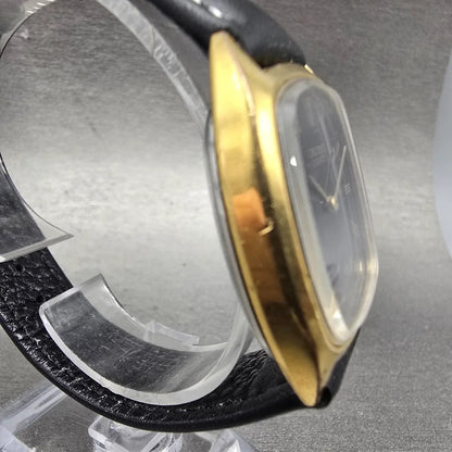 Orient Watch Men 31mm Black Dial Gold Tone Rectangle I520401-20 New Battery3