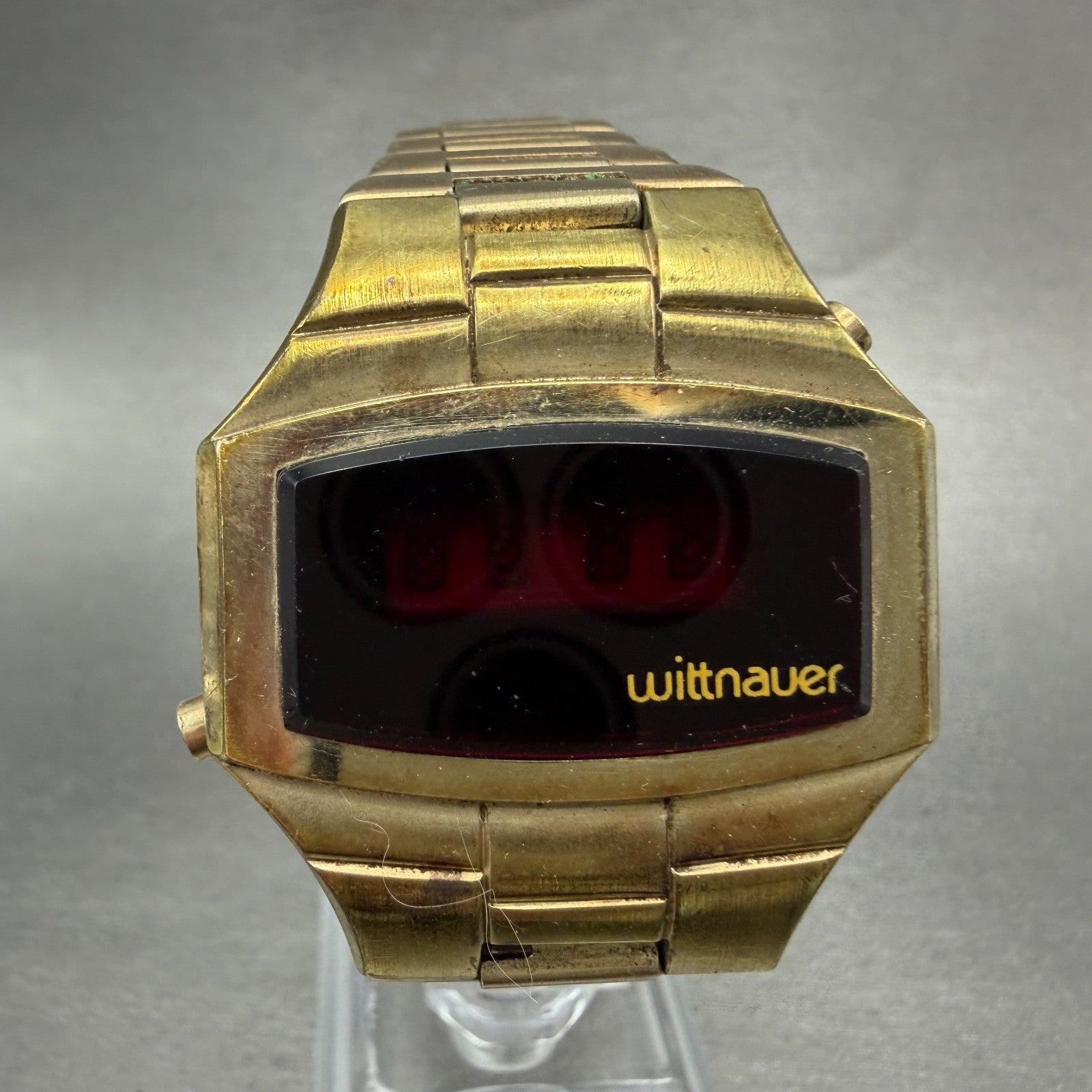 Witttnauer Polara RED LED Watch Men 35mm Gold Plated Tone Vintage PARTS0
