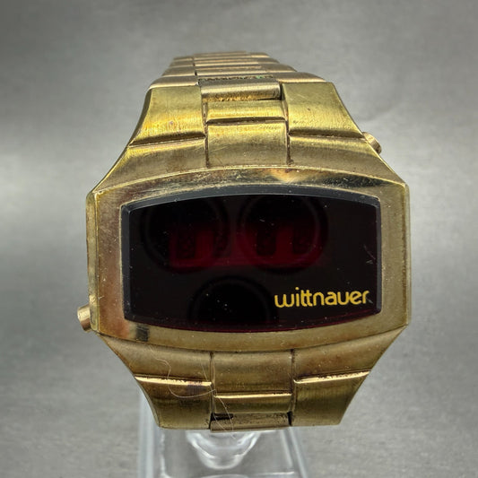 Witttnauer Polara RED LED Watch Men 35mm Gold Plated Tone Vintage PARTS0