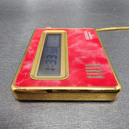 Seiko Travel Alarm Clock Digital 61mm Red Gold Tone 7412803Q New Batteyr3