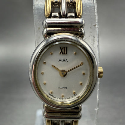 Seiko Alba Watch Women 15mm Silver Dial Two Tone Oval Y520-5070 New Battery VTG1