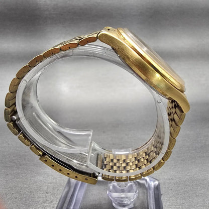 Seiko Watch Men 35mm Gold Dial Gold Tone Daydate Round 7N43-8A39 New Battery VTG8