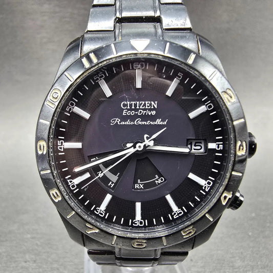 Citizen Eco-Drive Watch Men 38mm Black Dial Black Tone Atomic Date PARTS!!! H4160