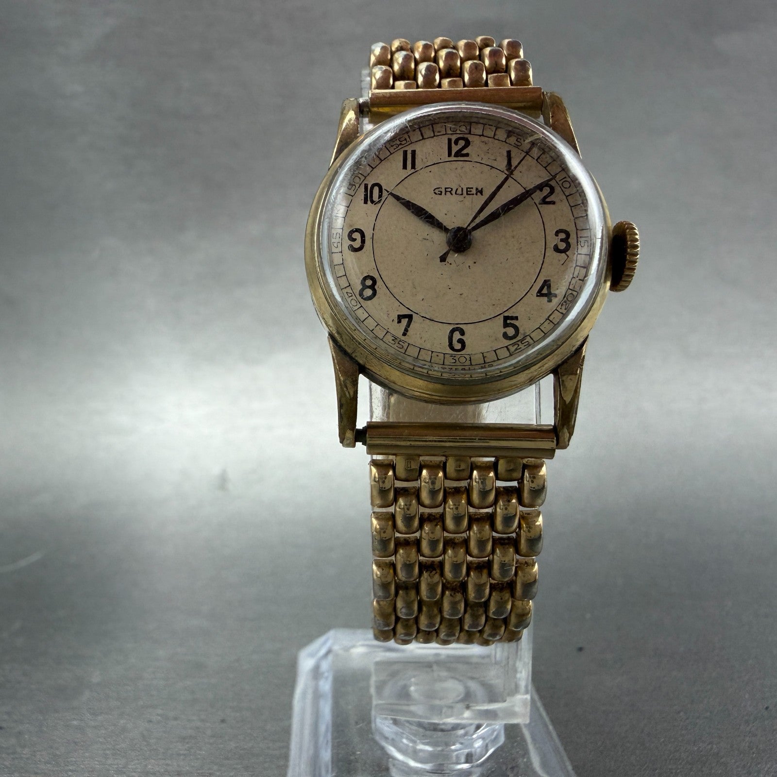 Gruen Military Watch Women 24mm Cream Dial Gold Tone Round Manual Wind READ!!!!!5