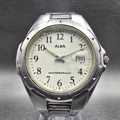 Seiko Alba Watch Men 39mm Luminous Dial Silver Tone Date V732-0S00 New Battery0