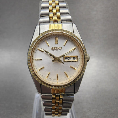 Seiko Watch Women 24mm White Dial Two Tone Daydate Round 7N830049 New Battery N0