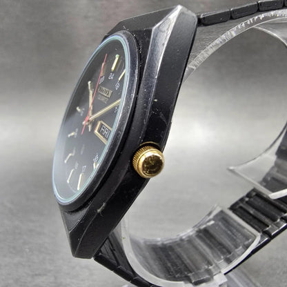 Citizen CQ Watch Men 35mm Black Dial Black Tone Daydate Round 6101-S05413 PARTS3