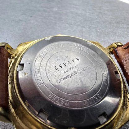 Seiko Automatic Watch Men 36mm Silver Dial Gold Tone Date 7625-7013 Runs Vintage9