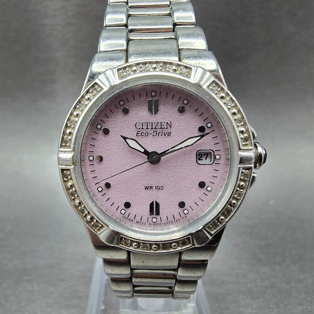 Citizen Eco-Drive Watch Women 26mm Pink Dial Silver Diamonds Date E011-S0436970