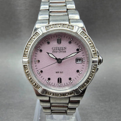 Citizen Eco-Drive Watch Women 26mm Pink Dial Silver Diamonds Date E011-S0436970