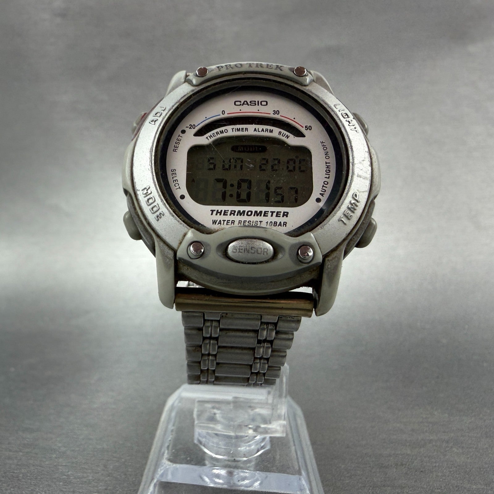 Casio Pro Trek PRL-100 Watch Men 39mm Digital Silver Tone Thermometer New BattAS5