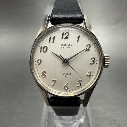 Seiko Watch Women 23mm White Dial Silver Tone Manual Wind 1104-0031 Runs NHJ0