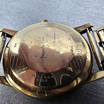 Bulova Accutron Watch Men 33mm Gold Dial Gold Plated Round N9 VTG  PARTS10