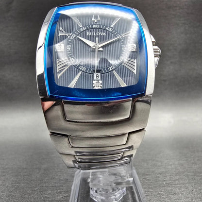 Bulova Tank Watch Men 35mm Black Dial Silver Date Rectangle 96D108 New Battery5
