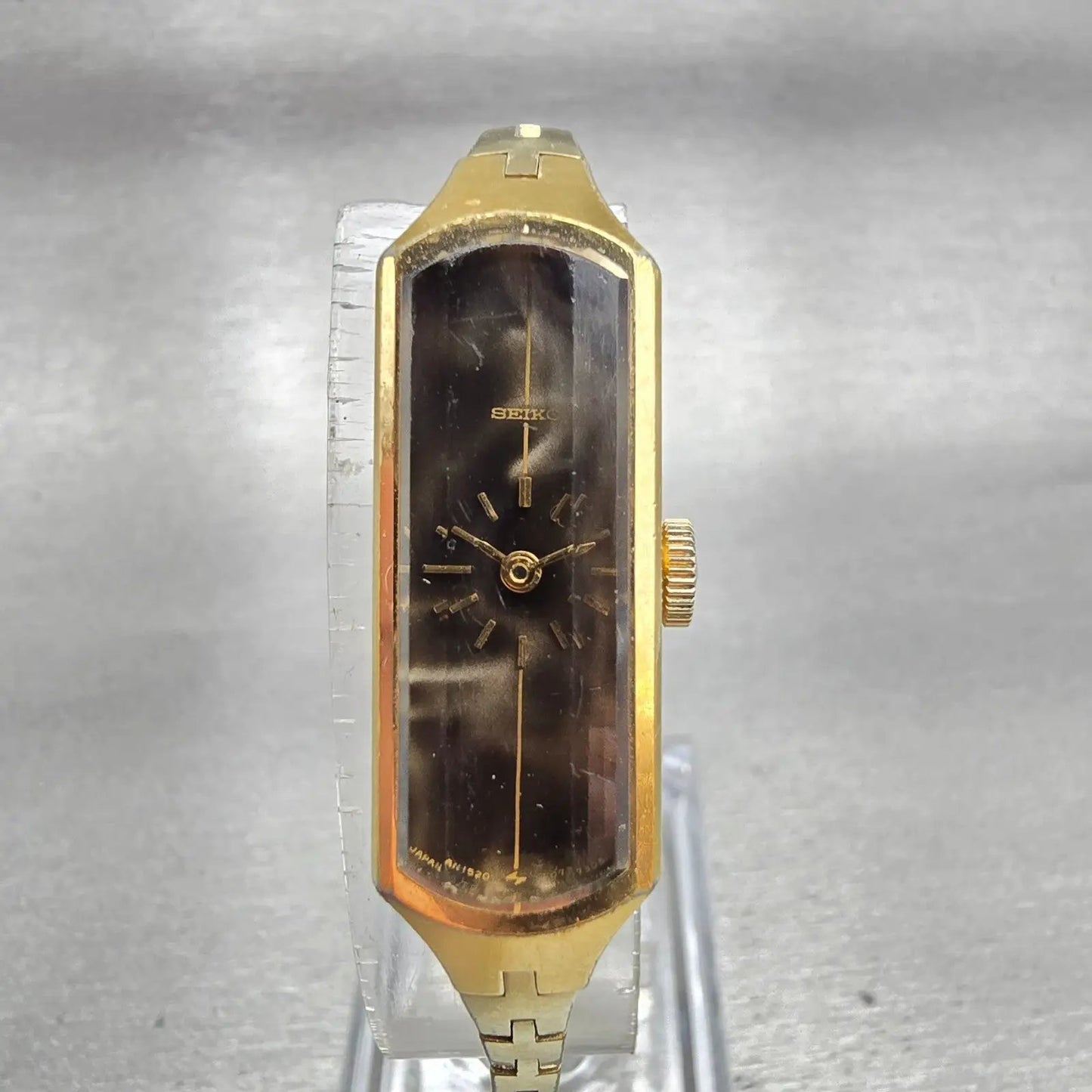 Seiko Watch Women 12mm Brown Dial Gold Tone Rectangle 1520-3666 Manual Wind VTG0