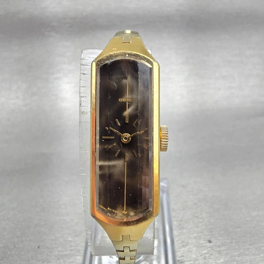 Seiko Watch Women 12mm Brown Dial Gold Tone Rectangle 1520-3666 Manual Wind VTG0
