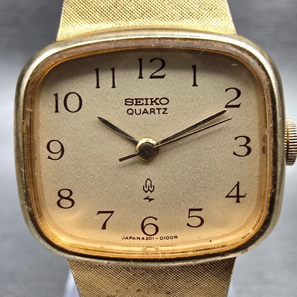 Seiko Watch Women 21mm Champagne Dial Gold Tone Rectangle 4301-5010 New Battery1