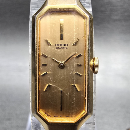 Seiko Watch Women 13mm Gold Dial Gold Tone Rectangle 1320-5940 New Battery JP1