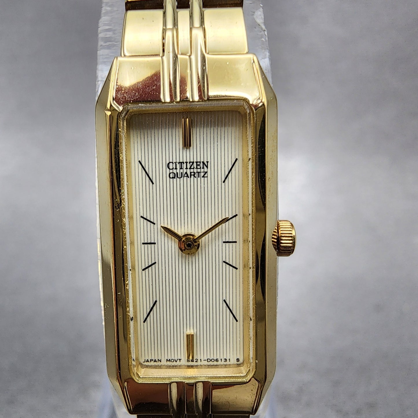 Citizen CQ Tank Watch Women 13mm Champagne Dial Gold Tone Rectangle New BatteryA1