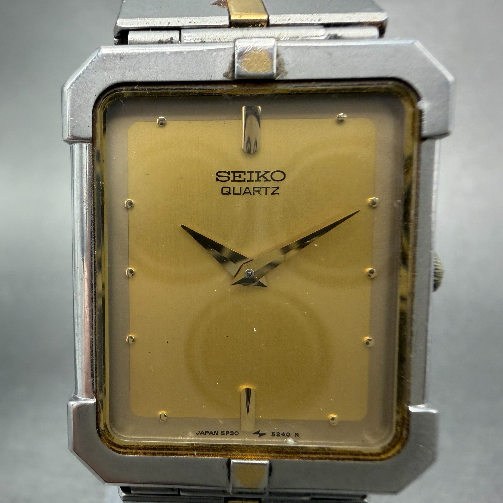 Seiko Tank Watch Men 24mm Champagne Dial Two Tone 5P30-5130 Rectangle PARTS2
