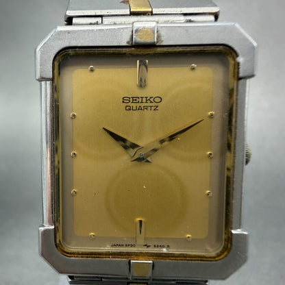 Seiko Tank Watch Men 24mm Champagne Dial Two Tone 5P30-5130 Rectangle PARTS2