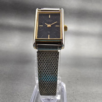 Citizen CQ Watch Women 17mm Black Dial Gold Tone Rectangle 3220-945174 New Batt5