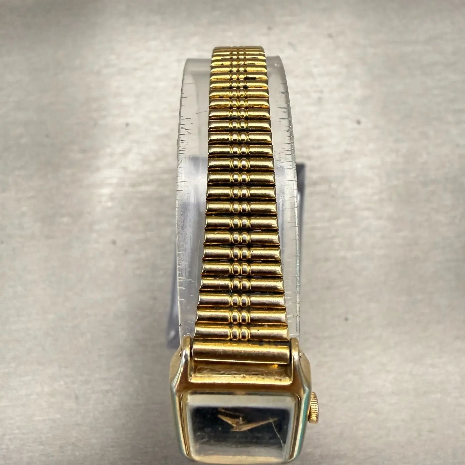 Seiko Watch Women 17mm Black Dial Gold Tone Rectangle 2B20-5000 New Battery VTG4